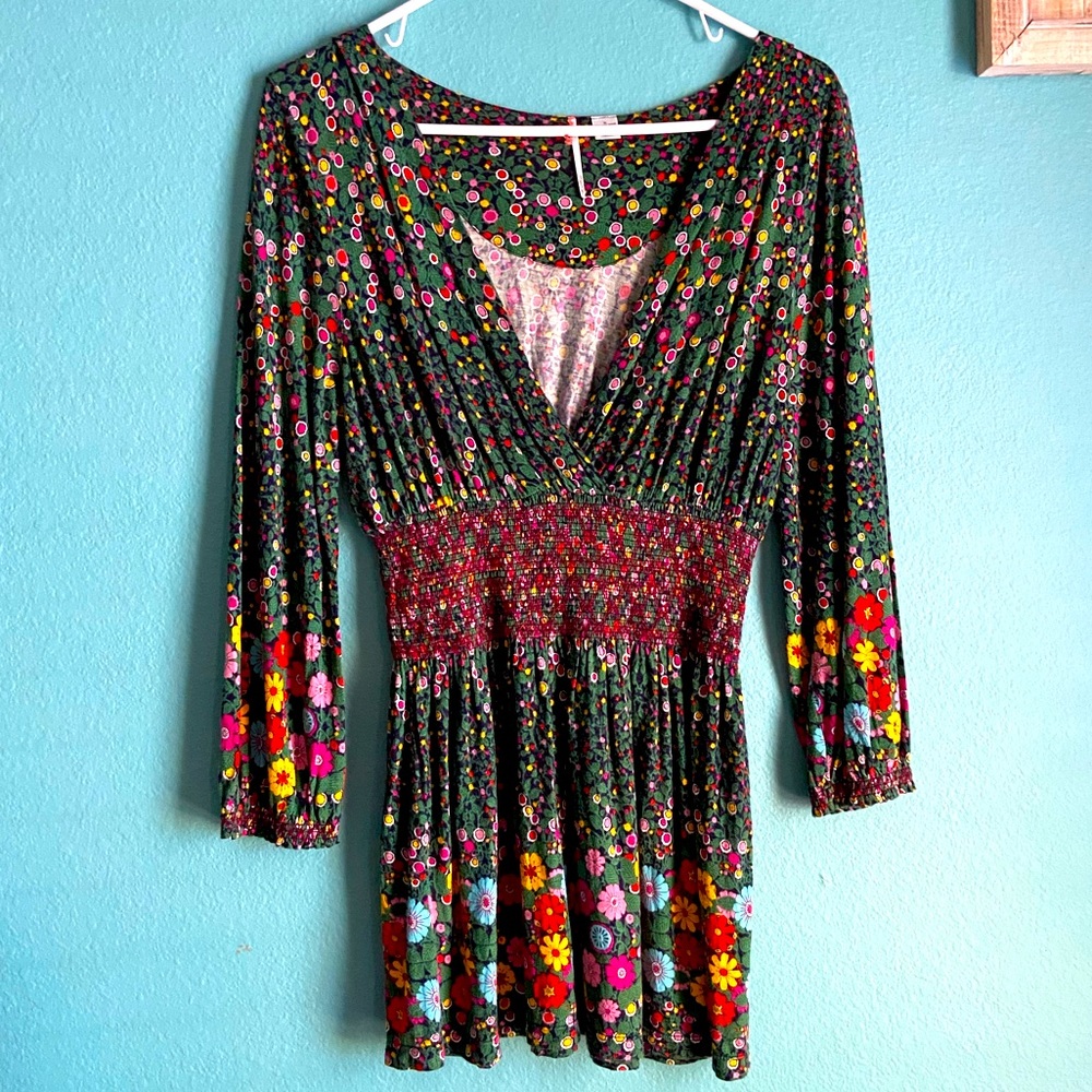 Bright Floral RicRac Quarter Sleeve Top